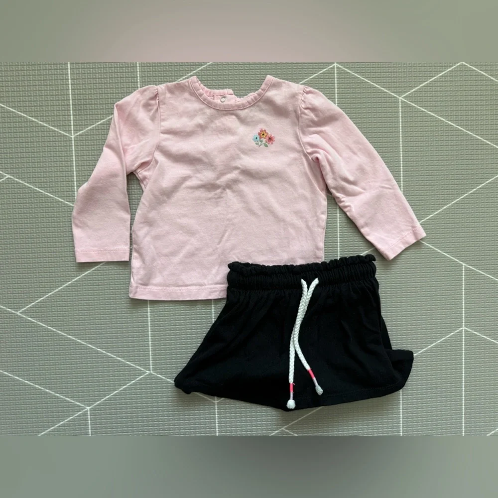 Little Me|Baby girl/toddler summer set,light Pink Long-Sleeve Top & black skort•